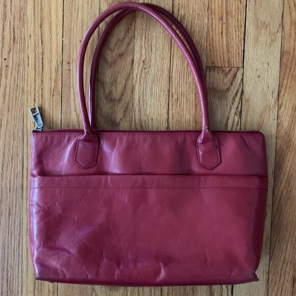 Hobo International Red Leather Shoulder Hand Bag Purse Zip Top - Picture 1 of 11